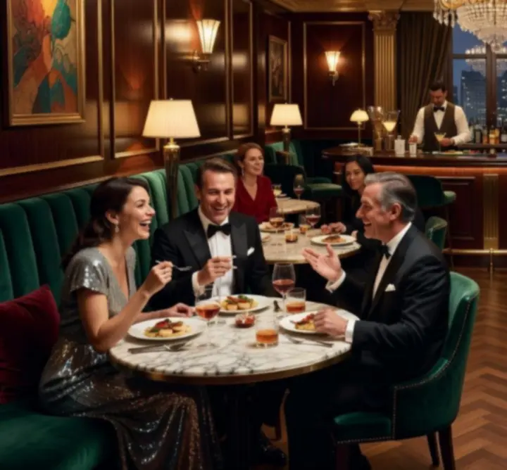Clients partageant un dîner et une partie de poker au Premium Car Shine Hub Lounge