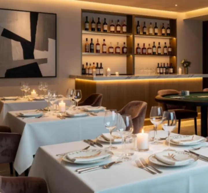 Vue intérieure du Premium Car Shine Hub Lounge avec bar et tables de poker