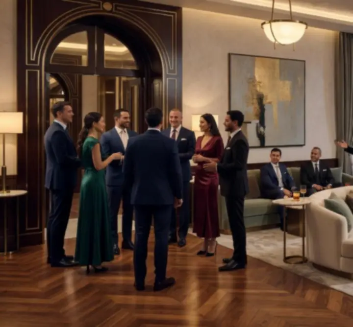 Invités accueillis dans l'ambiance élégante du Premium Car Shine Hub Lounge
