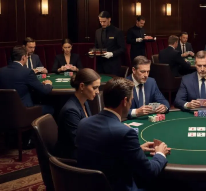Tables de poker en soirée lors d'un tournoi au Premium Car Shine Hub Lounge